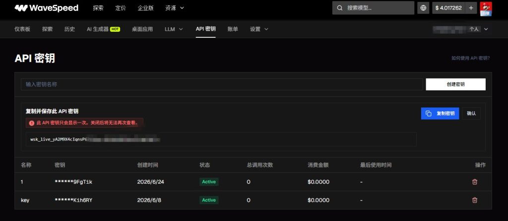 获得大模型API Key密钥文件